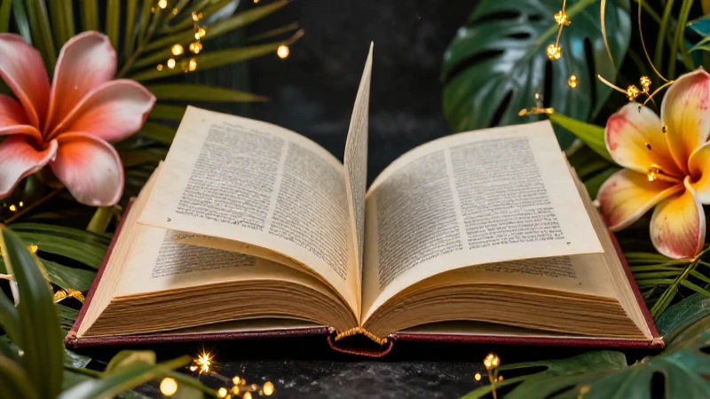 Libro vintage vibrante con luz dorada y flores