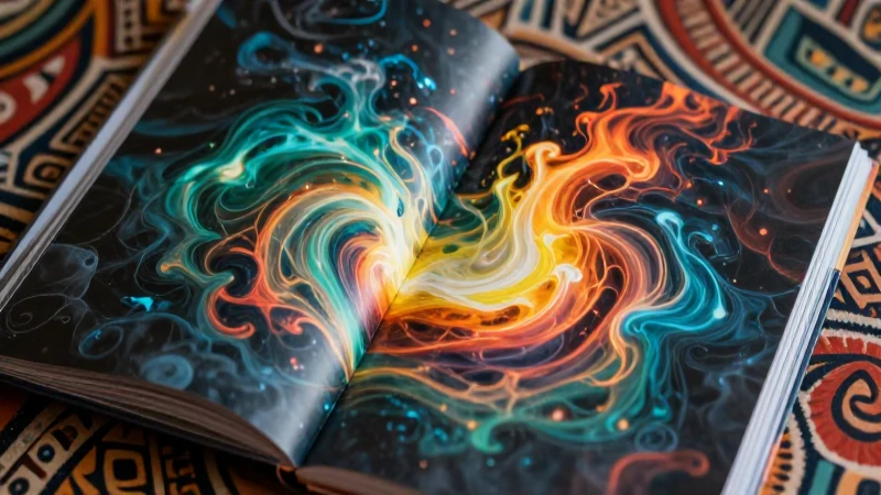 Revista educativa vibrante con detalles culturales y tinta luminosa