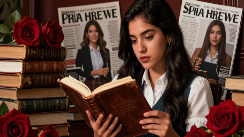 Joven estudiante leyendo entre rosas