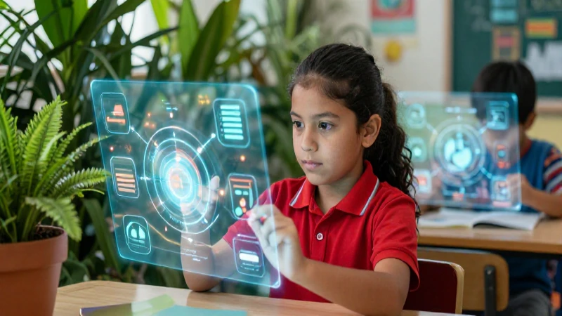 Niño escolar mexicano aprende con tecnología holográfica