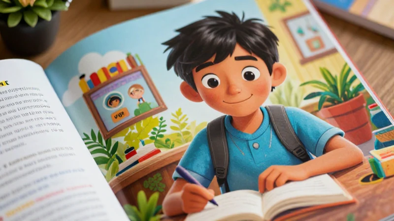 Estudiante mexicano curioso, ilustración detallada de libro educativo