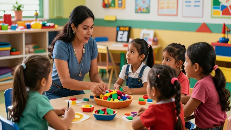 Niños mexicanos aprendiendo con su maestra