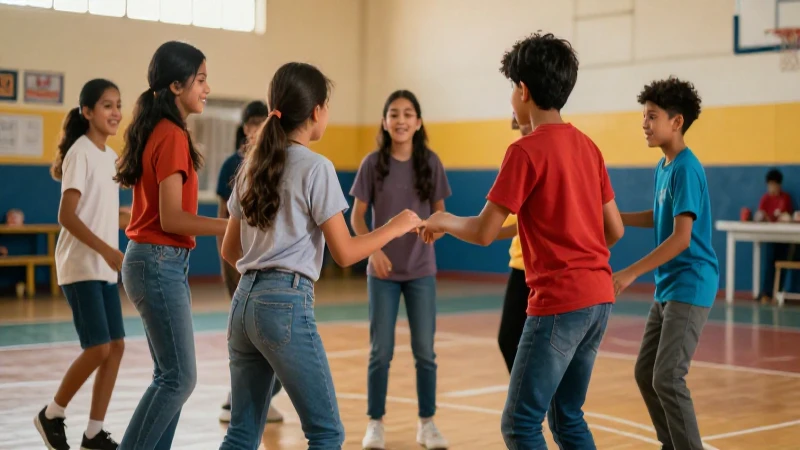 Conoce los beneficios de los juegos cooperativos en educación física 3 Estudiantes juegan dinámicamente en la escuela