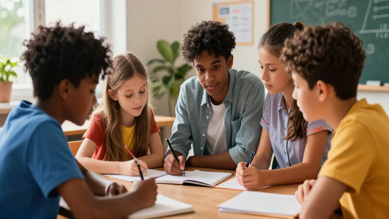 Cambios Clave en la Reforma Educativa: ¡Transforma el Futuro! 4 Estudiantes diversos aprenden en clase moderna y brillante