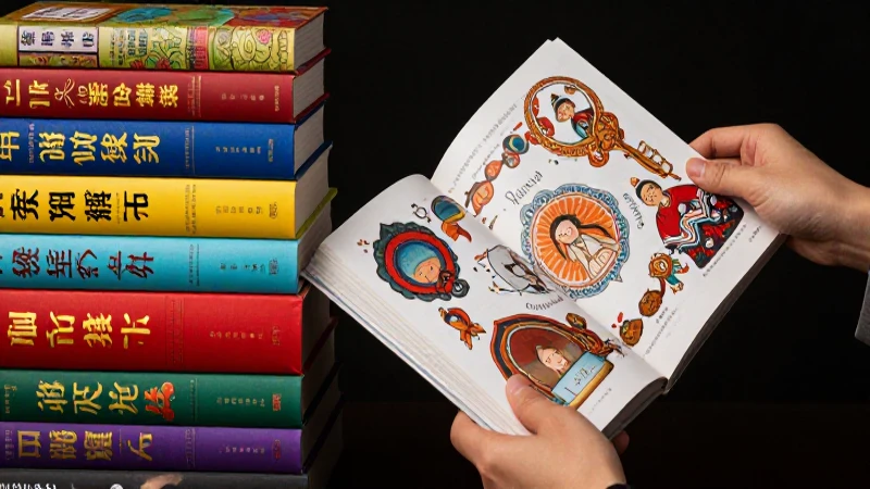 Libros asiáticos y conocimiento en portada fotorealista