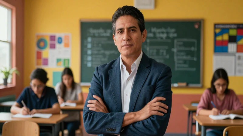 Desafíos clave de la 'Nueva escuela mexicana' en desarrollo docente 3 Maestra mexicana inspiradora en un moderno aula vibrante
