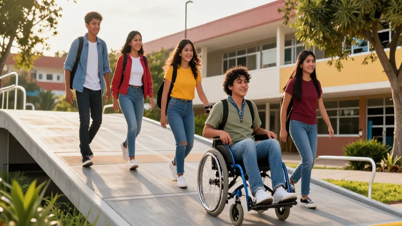 Superando obstáculos con éxito: Soluciones para programas educativos inclusivos en México 3 Estudiantes mexicanos en rampa accesible