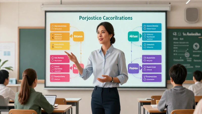 Profesora mexicana en aula moderna y vibrante