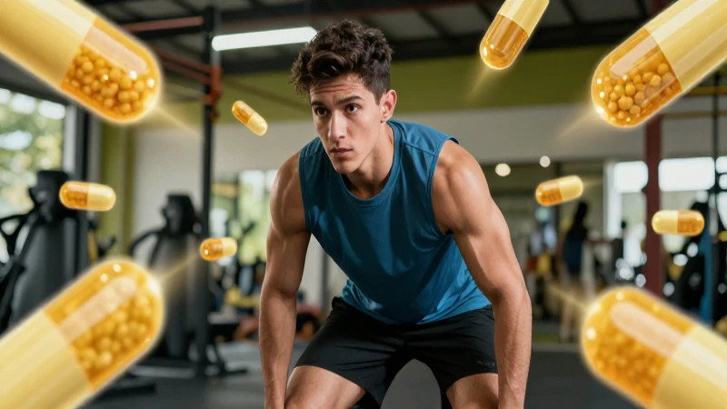 Potencia tu rendimiento deportivo con nutrientes esenciales 5 Atleta mexicano enfocado entre nutrientes abstractos