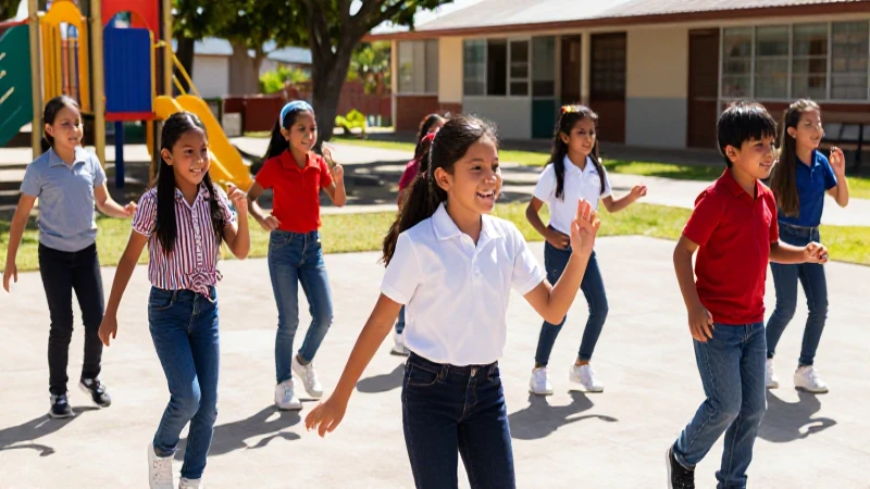Nueva escuela mexicana: Objetivos clave en educación física 5 Niños mexicanos felices jugando en el patio escolar