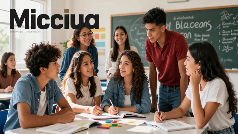 Alcanza el éxito profesional en la nueva escuela mexicana con objetivos clave 3 Estudiantes mexicanos colaborando en aula vibrante