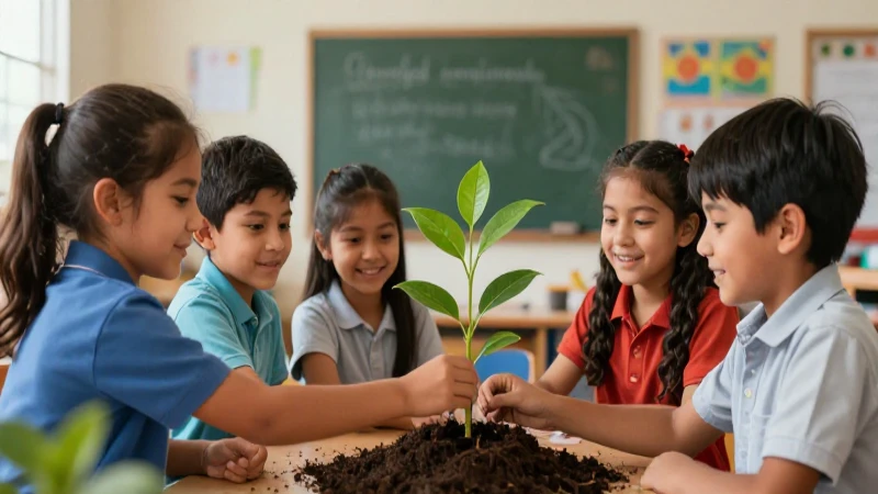 Los pilares clave de la Nueva Escuela Mexicana: Educación sustentable 3 Estudiantes mexicanos cuidan un brote en aula