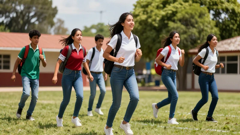 Estudiantes mexicanos dinámicos en vibrante escena