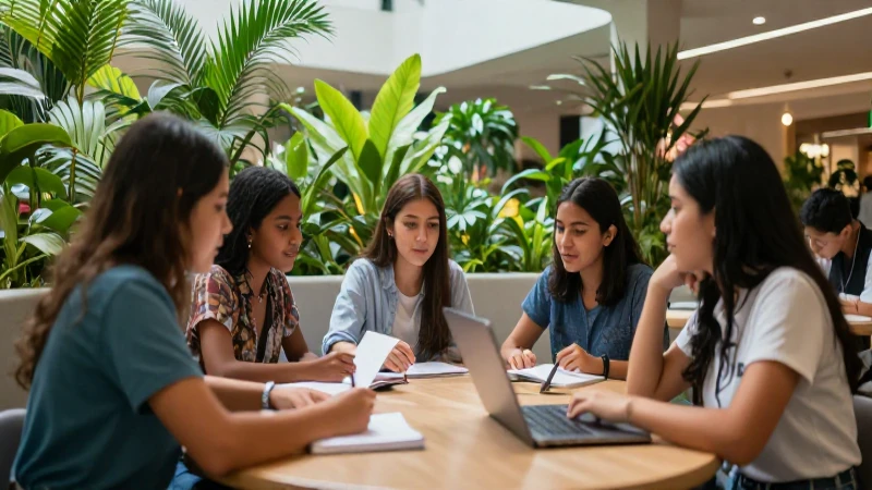 Conoce los principios clave de la Nueva Escuela Mexicana 5 Jóvenes mexicanos colaborando en un espacio moderno