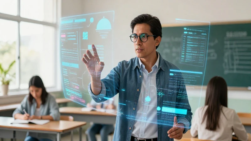 Docente mexicano moderno con visualización de datos