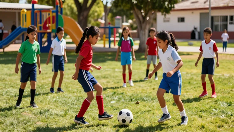 La educación física inclusiva en la Nueva Escuela Mexicana: desafíos y soluciones 5 Niños mexicanos jugando fútbol en un sol brillante