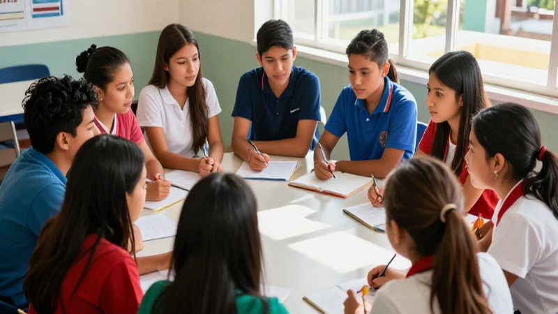 Estudiantes mexicanos colaboran en un ambiente iluminado