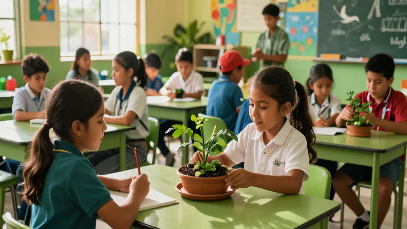 Retos y desafíos de la Nueva Escuela Mexicana en educación sustentable 4 Alumnos mexicanos aprenden en un aula ecológica
