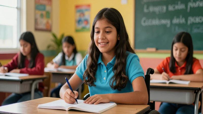 Inclusión educativa: Retos de estudiantes con discapacidad en México 3 Estudiante mexicano alegre aprendiendo en aula inclusiva