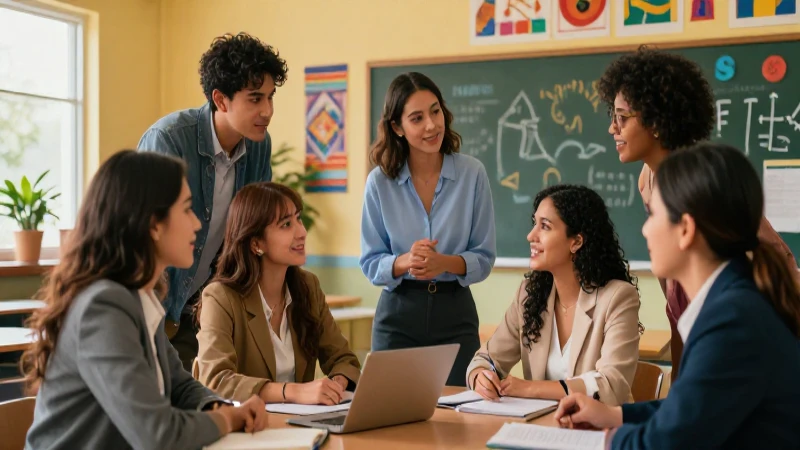 Educadores diversos en aula moderna, toque mexicano