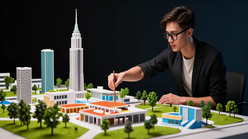 Supera los retos de la Nueva Escuela Mexicana en Educación Artística y Arquitectura 3 Joven educador en diseño arquitectónico 3D vibrante