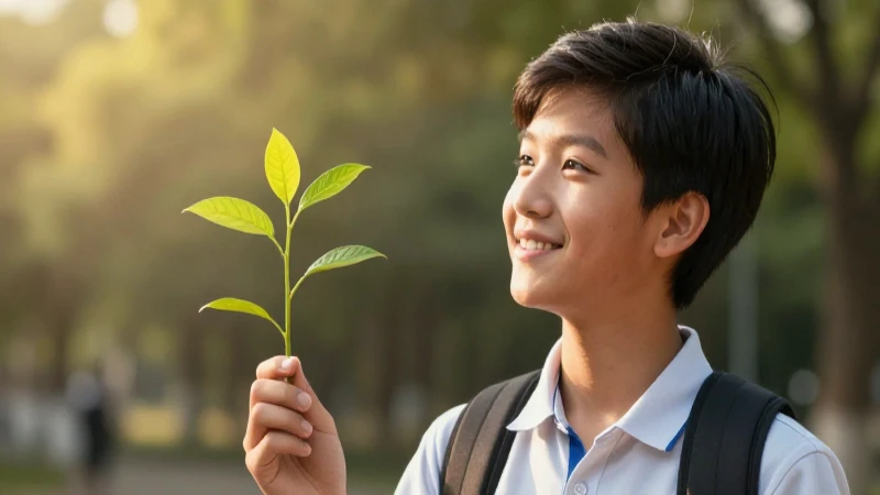 Conoce los siete ejes articuladores esenciales para el éxito 6 Joven estudiante sonríe, crecimiento vibrante, luz dorada