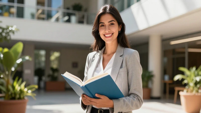 Mujer latina profesional y segura sosteniendo libro