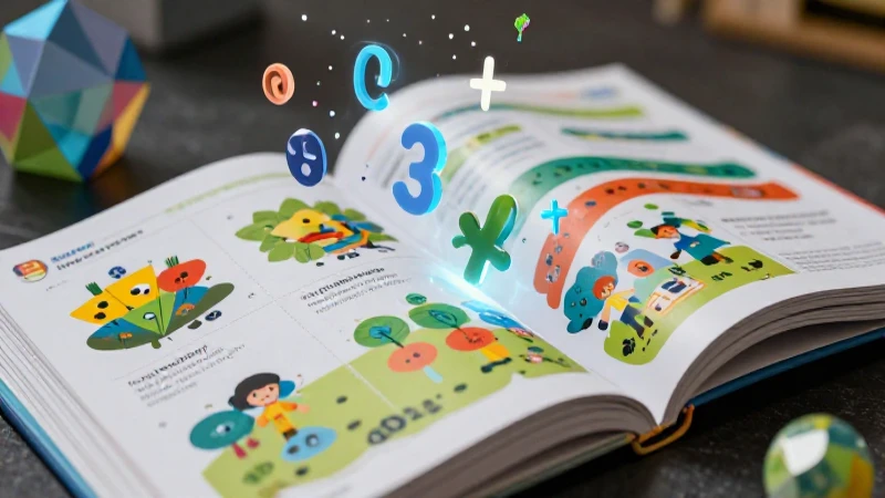 Explora los temas del álgebra en los libros de la SEP 3 Libro de texto colorido con símbolos y geometrías holográficas