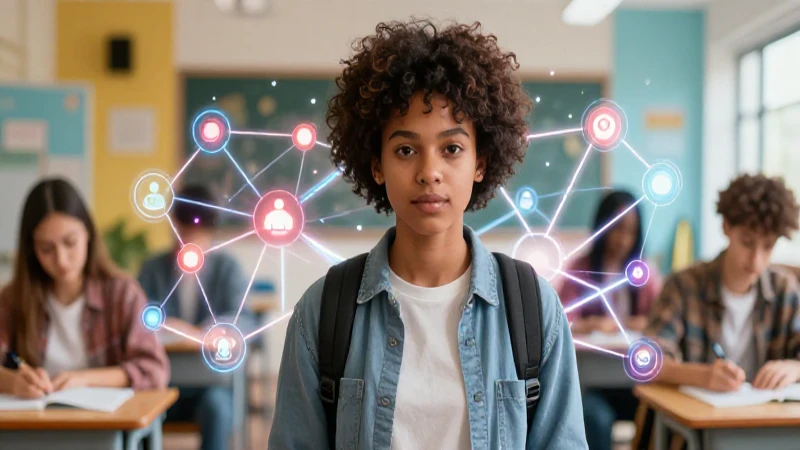 Conoce los textos sociales: su importancia y características 3 Joven estudiante rodeado por una red de conocimiento digital