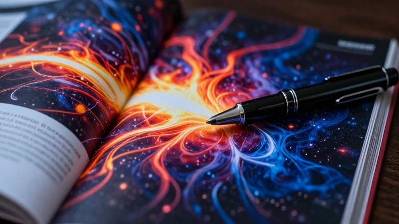 Detalle fotorealista de pluma sobre diario con energía