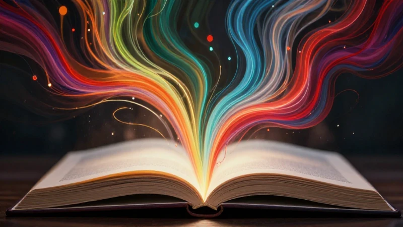 Flujo dinámico de historias coloridas en un libro luminoso