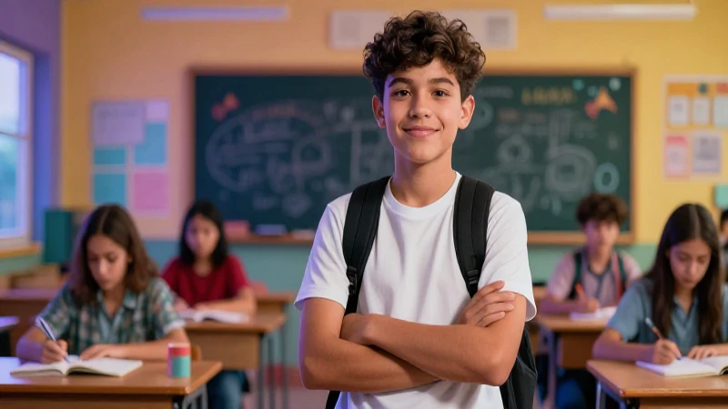 Estudiante confiado en aula moderno