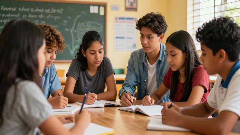 Jóvenes estudiantes colaborando en un entorno educativo moderno