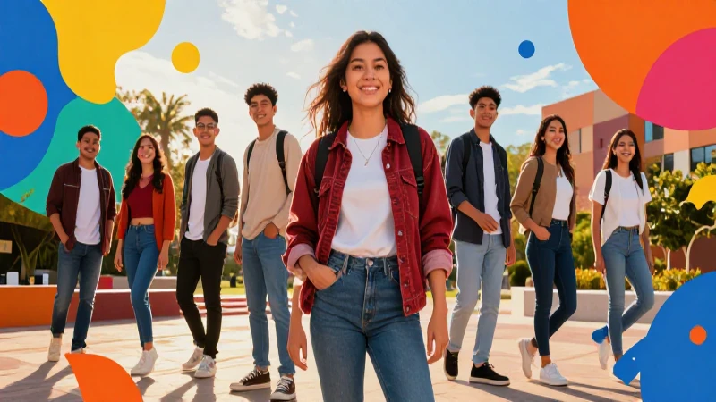 Ilustración vibrante de estudiantes mexicanos felices