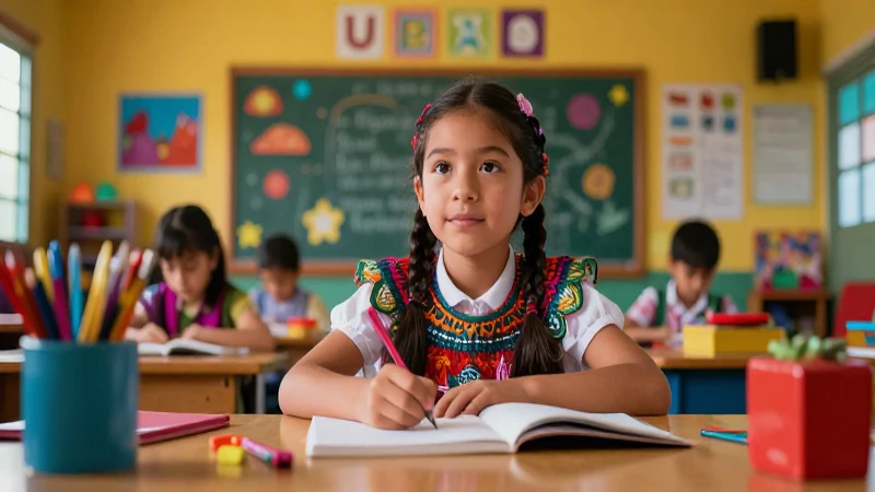 Estudiante brillante en un entorno educativo vibrante