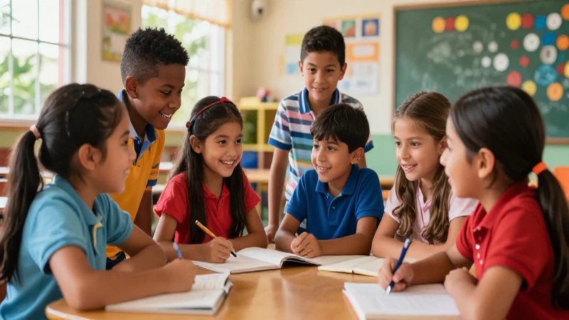 Niños mexicanos alegres aprendiendo en un aula iluminada
