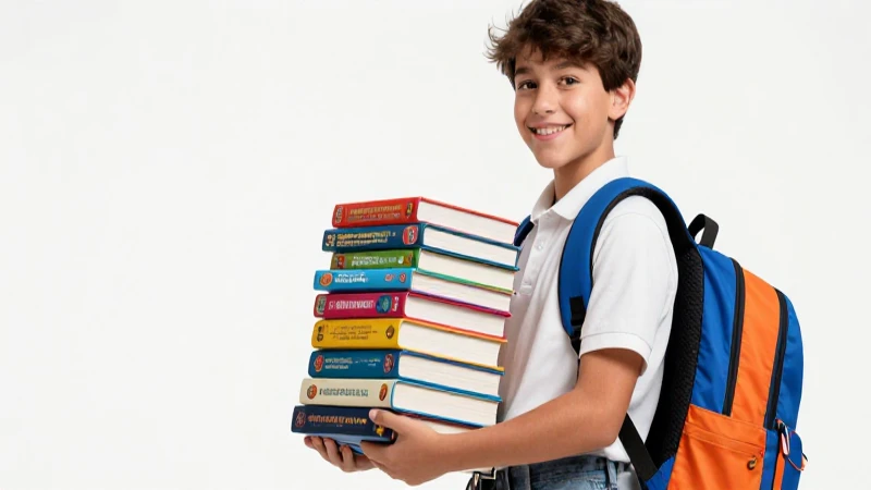 Estudiante sonriente sostiene libros mexicanos