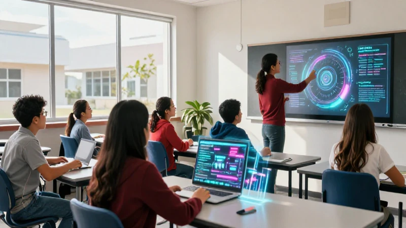 Estudiantes mexicanos colaboran en clase moderna con tecnología avanzada