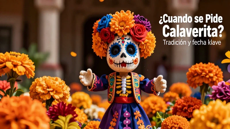 Calaverita color con flores de cempasúchil