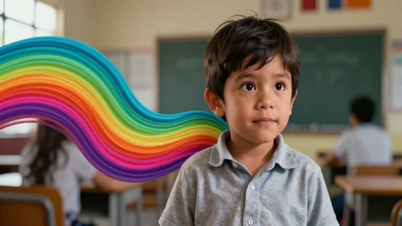 Niño mexicano curioso en ambiente académico vibrante