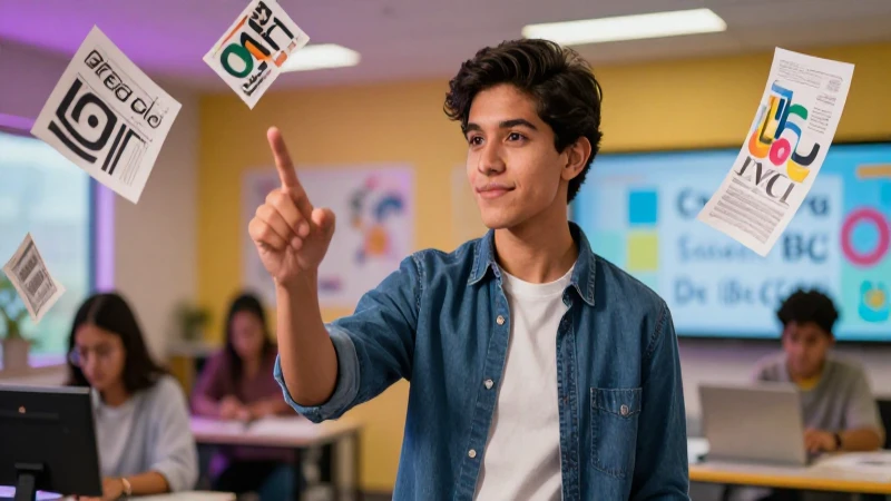 Joven mexicano estudia texto abstracto moderno
