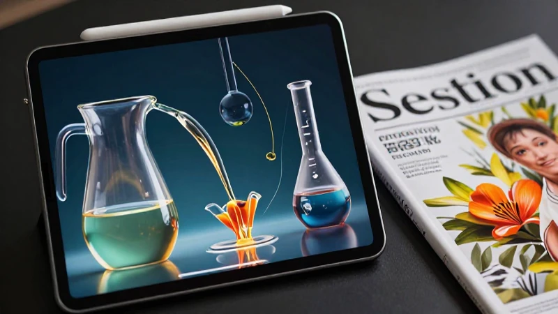 Tableta digital con líquido y estética educativa