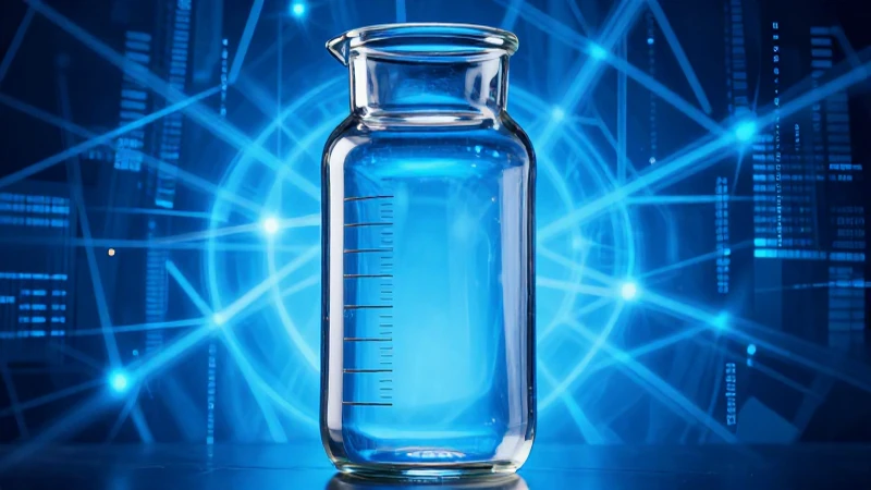 Frasco de vidrio científico azul vibrante y detallado