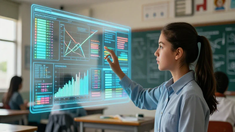 Cuantitativamente: Qué es cuantitativa y su concepto 3 Estudiante observa datos complejos en proyección tridimensional