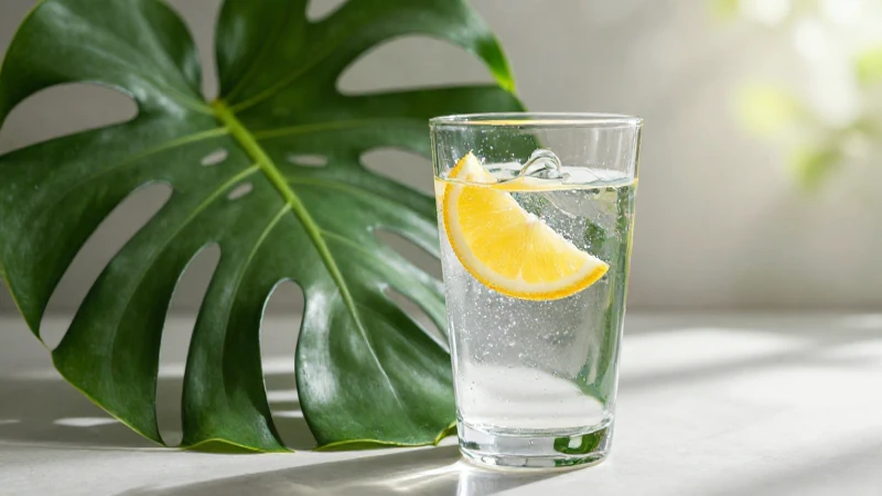 Agua cítrica, monstera y sol en portada de revista