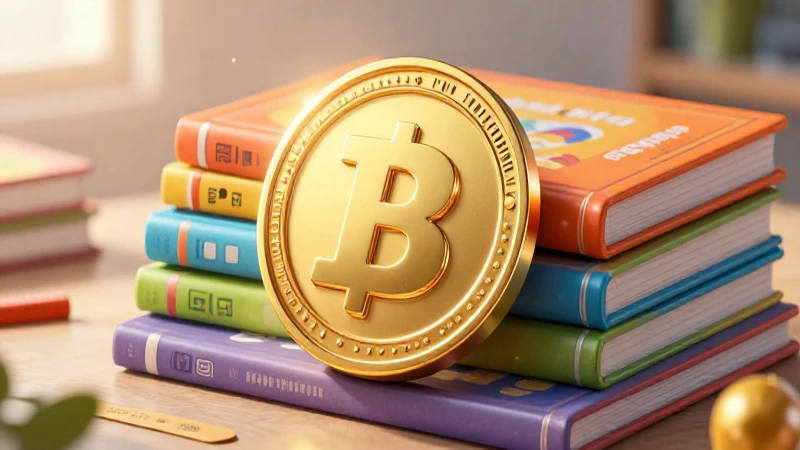 Portada vibrante de revista con token y libros