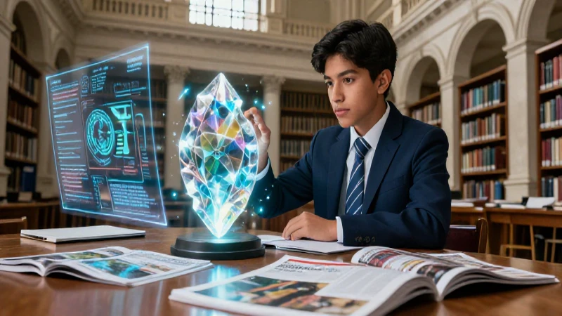 Estudiante moderno interactúa con futuro y tecnología