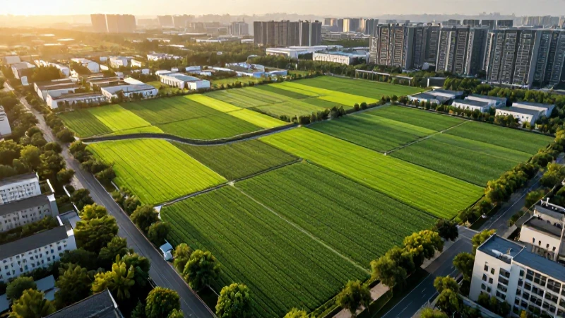 Campo sostenible y urbano con iluminación cinematográfica