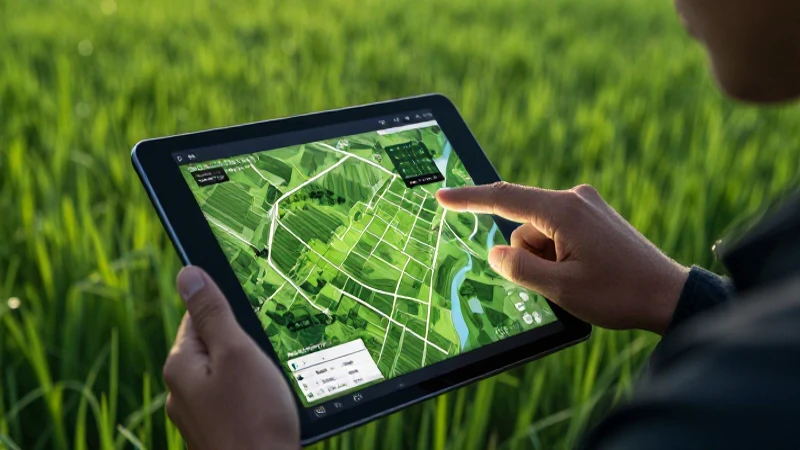 Profesional mide terreno con tablet digital