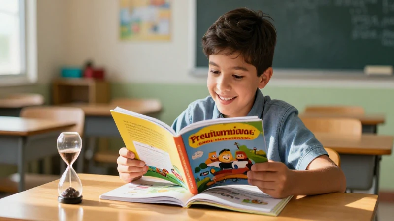 Niño feliz leyendo en luz dorada
